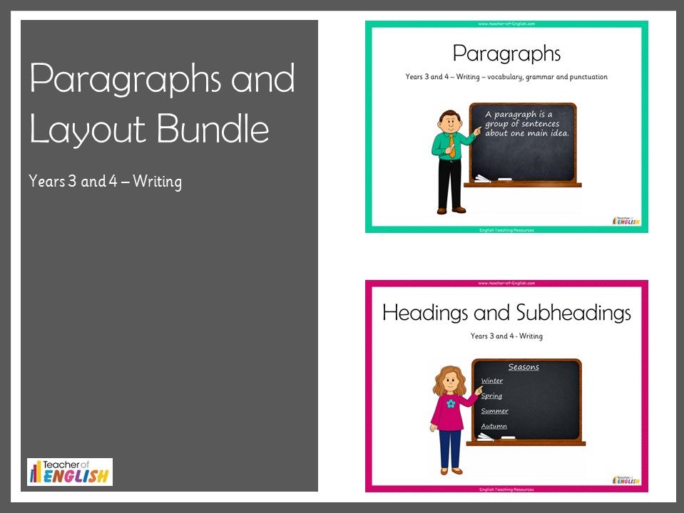 Paragraphs and Layout Writing Bundle - Years 3 and 4