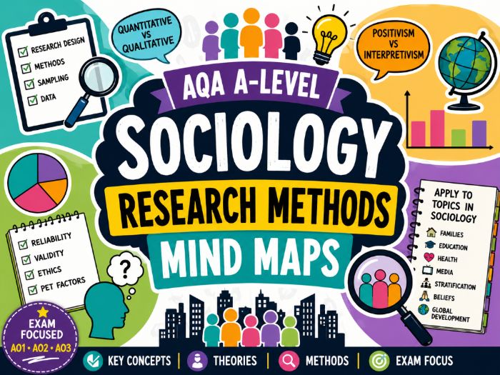 AQA A-Level Sociology Research Methods Mind Maps | Colourful Revision Posters
