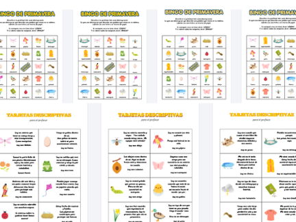 Bingo de Primavera Spanish Listening Activity con descripciones largas