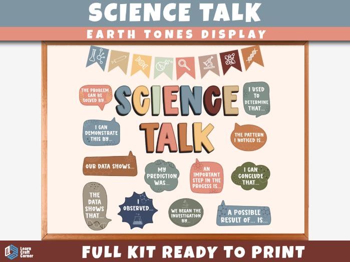 Science Talk Classroom Display – Science Discussion Sentence Stems | Earth Tone