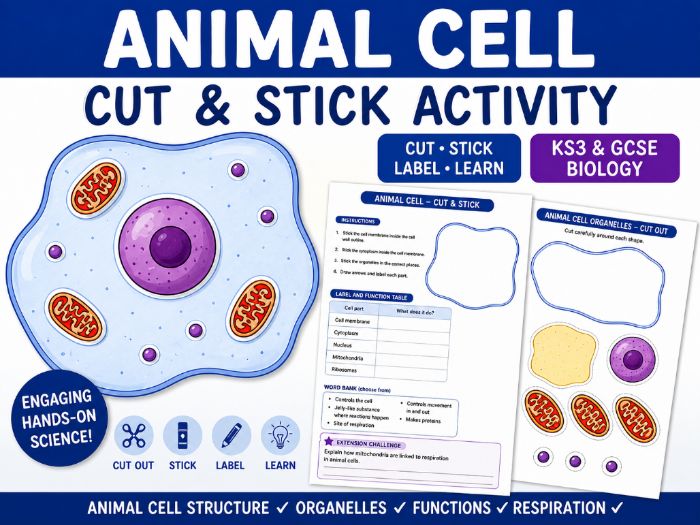 Animal Cell Cut & Stick Activity: Respiration, KS3 & GCSE Biology