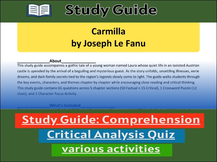 Study Guide for : Carmilla by Joseph Le Fanu, Comprehension 91����t