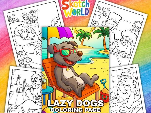 Lazy Dogs Coloring Page | Fun Animal Printable for Preschool & Elementary