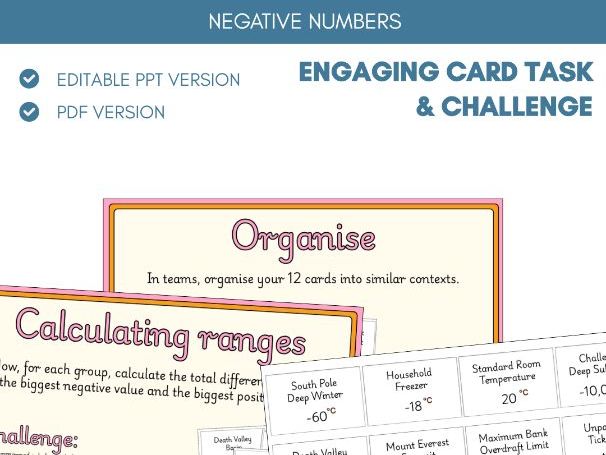 Negative Numbers on a Number Line | Card Task Activity | Place Value