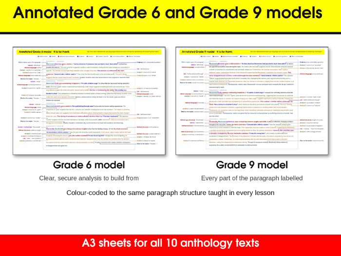 Annotated  Grade 9 Model Answers 4EA1 – Edexcel IGCSE English Language A Anthology Q4 (all 10 texts)