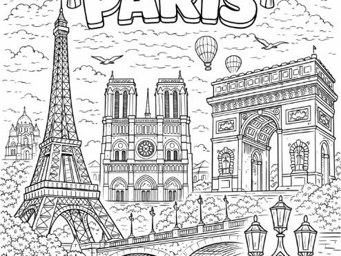 Paris, France Colouring Page