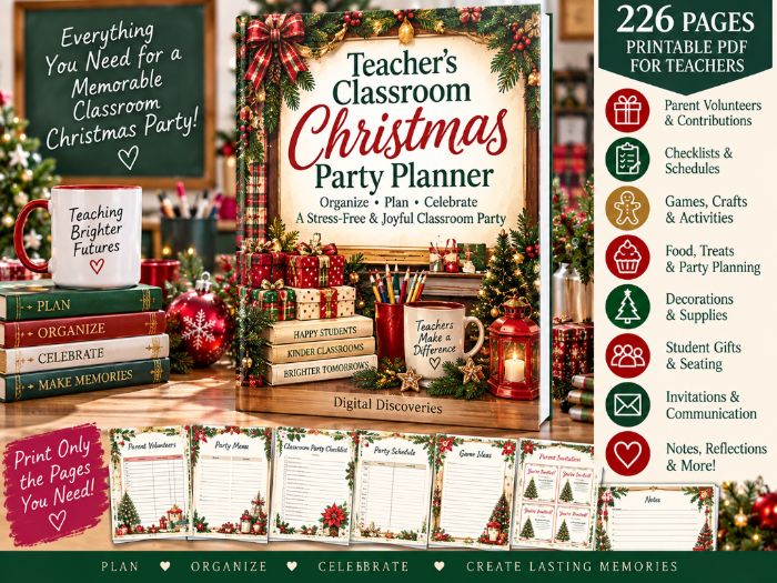 Teacher’s Classroom Christmas Party Planner | 226-Page Holiday Planning Resource for Teachers