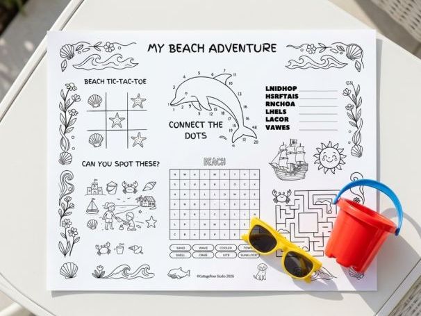 Beach Adventure Activity Placemat | Printable