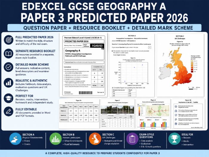 Edexcel GCSE Geography A Paper 3 Predicted Paper 2026 + Resource Booklet + Detailed Mark Scheme