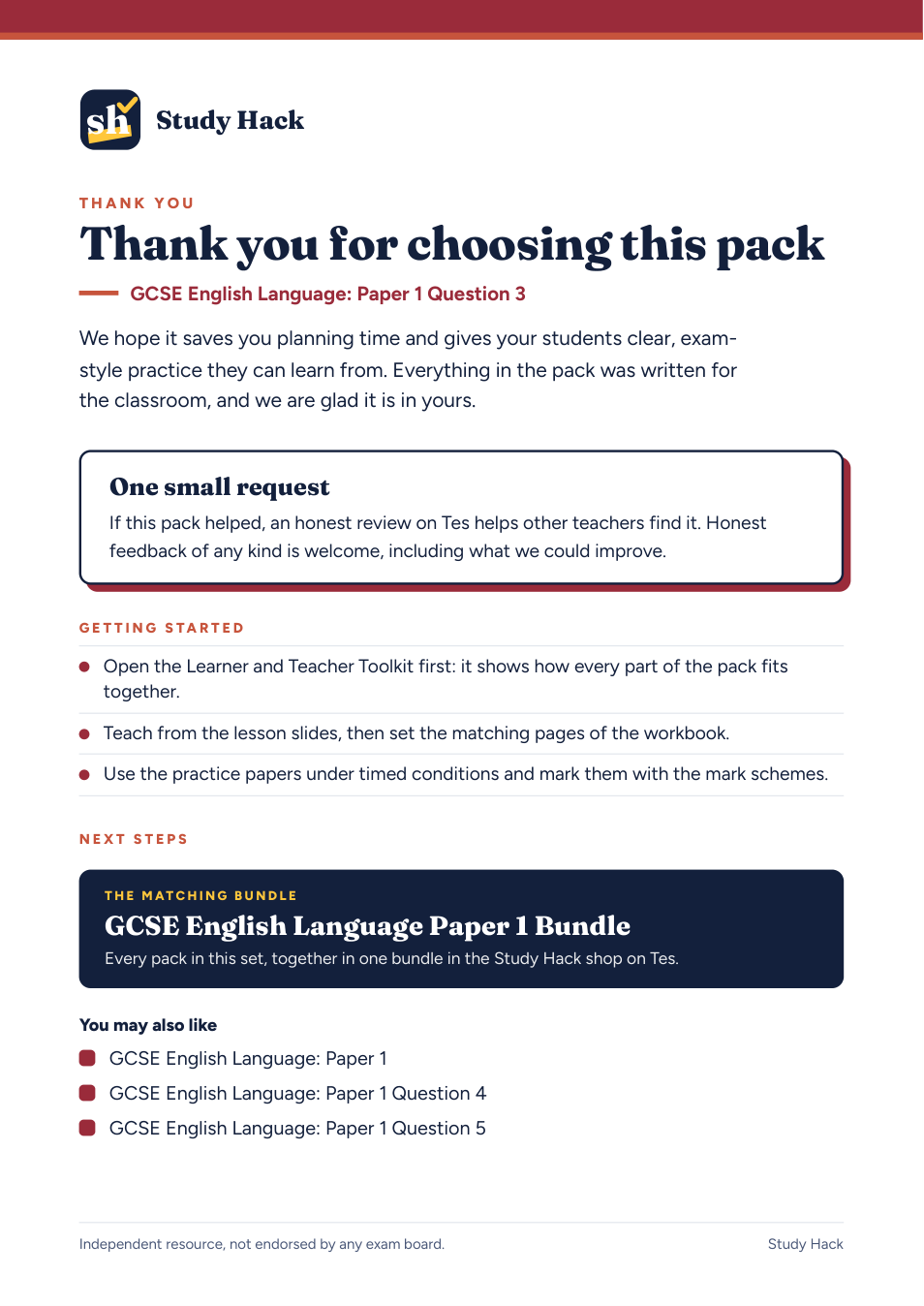 Structura Model GCSE English Language Paper 1 Question 3: AQA-style structure guide ...