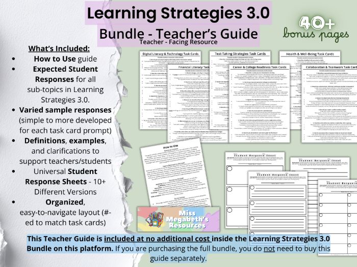 Learning Strategies 3.0 Task Cards Teacher’s Guide with Expected Student Responses