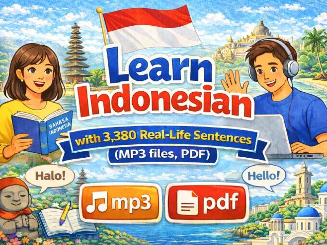 Learn Indonesian with 3,380 Real-Life Sentences(MP3 files, PDF)