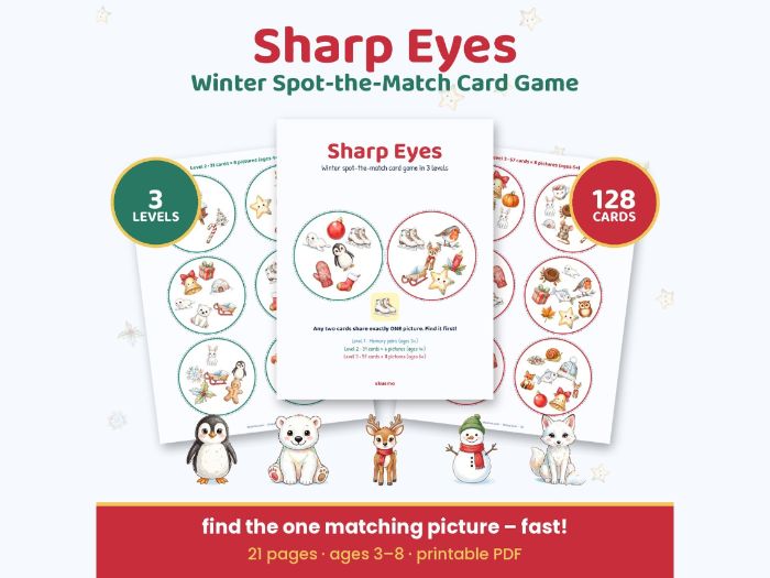 Winter Spot the Match Card Game - 3 Levels for EYFS