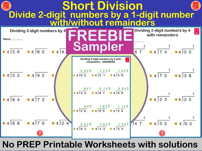 FREEBIE - Divide 2-digit by a 1-digit number
