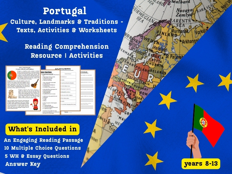 Portugal Reading Comprehension Pack: Culture, Landmarks & Traditions - Activities & Worksheet