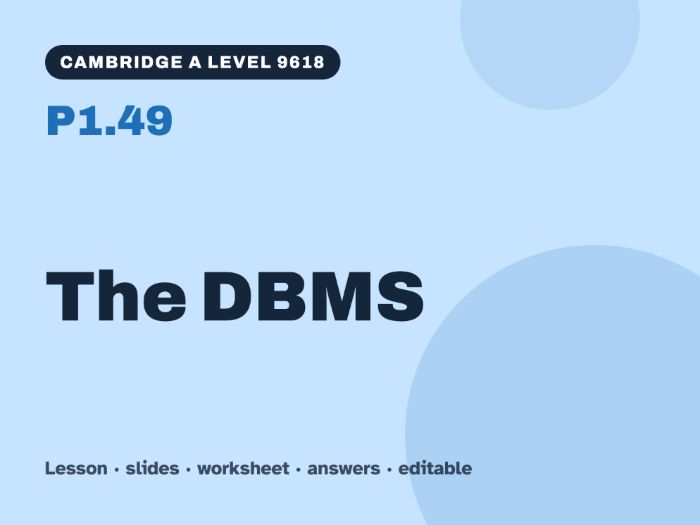Cambridge A Level Computer Science 9618 – P1.49 The DBMS – Lesson & Worksheet