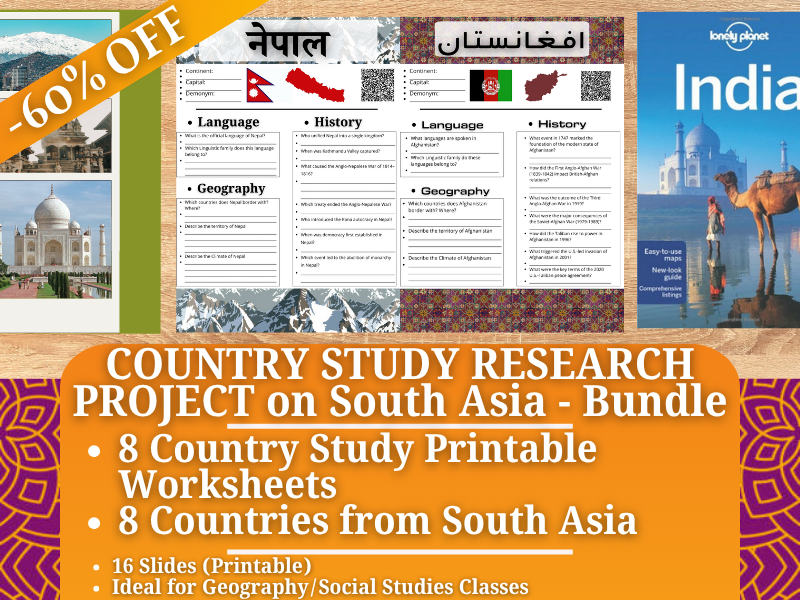 Country Study Research Project - South Asia - Social Studies Report - Bundle -60% OFF