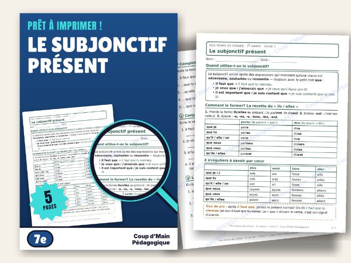 French Subjunctive Worksheet Grade 7 Il faut que Conjugation | Le subjonctif