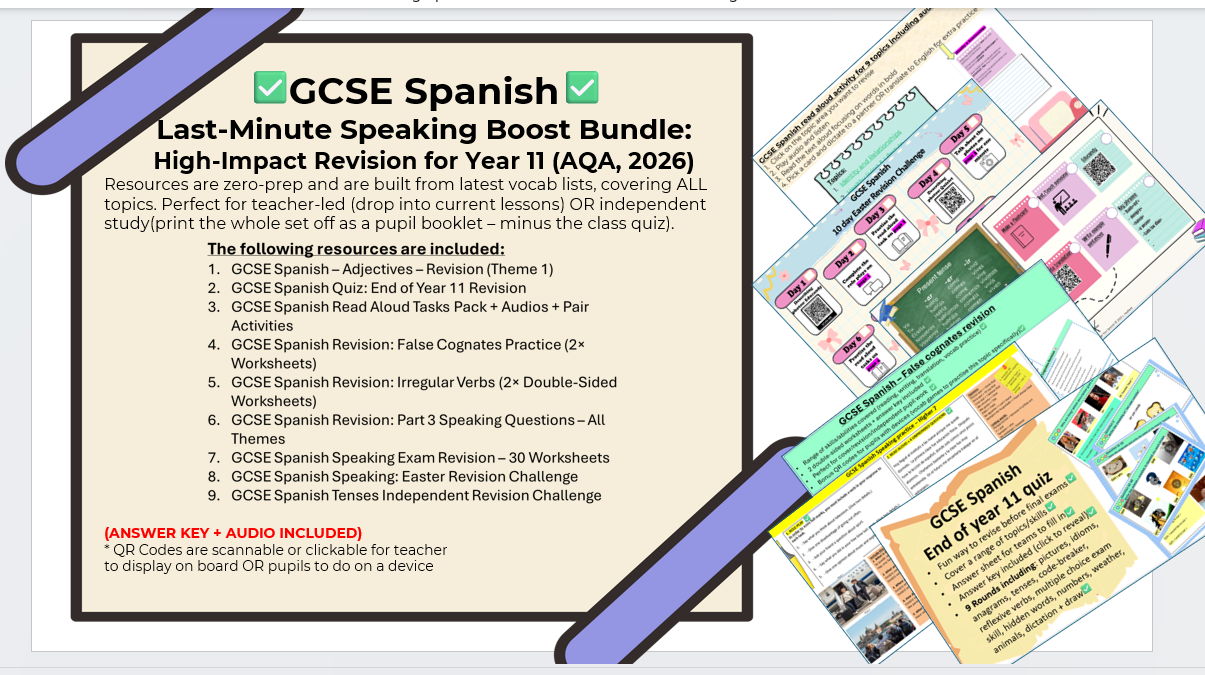 GCSE Spanish Last‑Minute Speaking Boost Bundle: High‑Impact Revision for Year 11 (AQA, 2026)