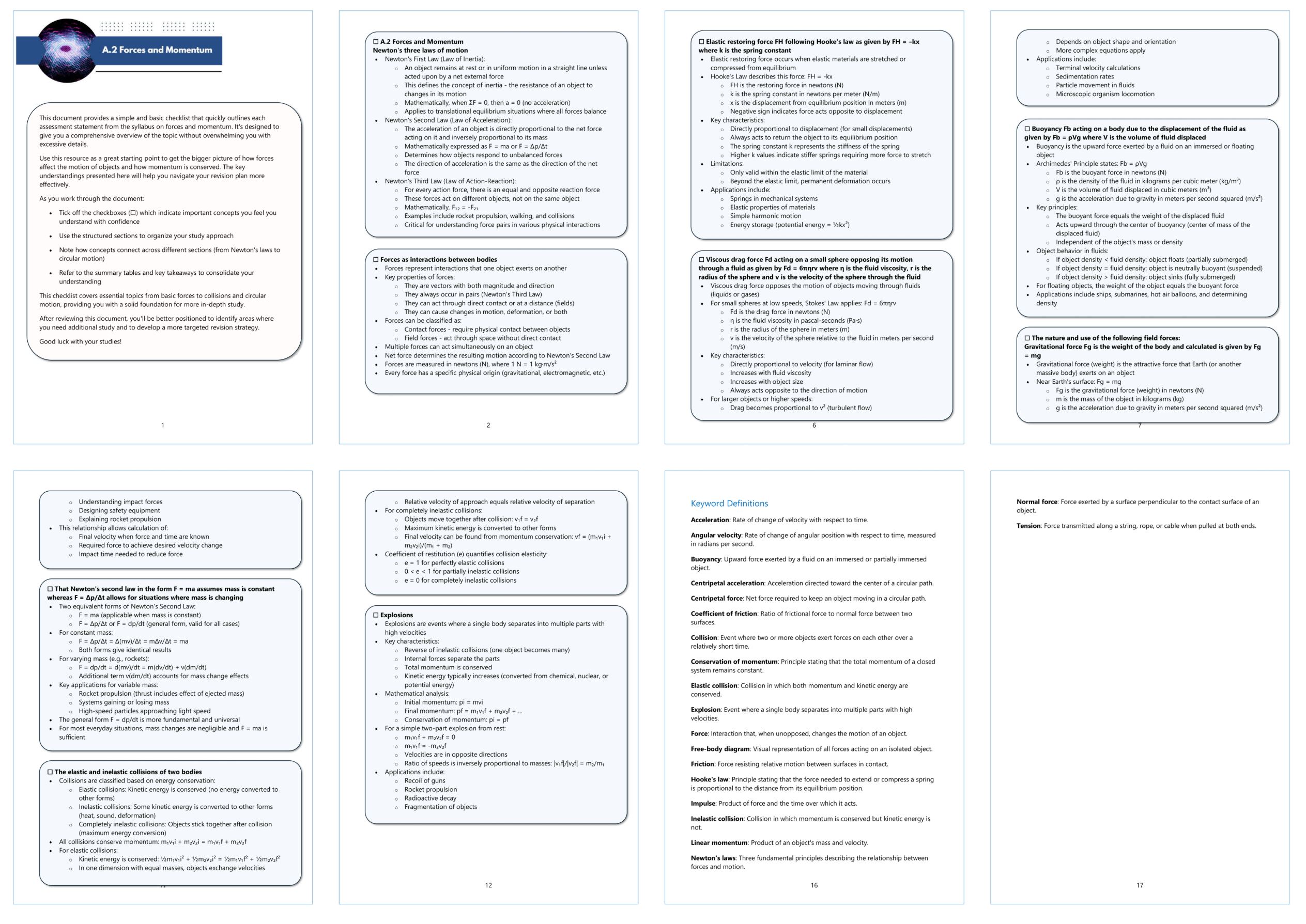 IB DP Physics: A.2 Forces & Momentum – Condensed Topic Revision Notes ...