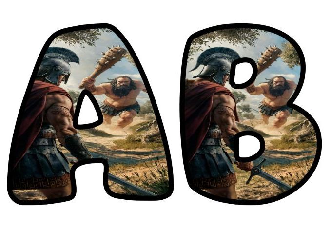 David And Goliath RE Story Bible Alphabet Lettering Set | Classroom Display | Upper & Lowercase, 0-9