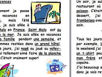 French differentiated reading comprehension about holidays