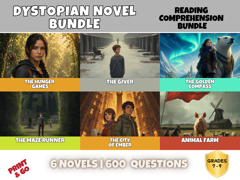 Dystopian Reading Comprehension Questions Bundle | 6 Novel Studies KS3 Years 6-10