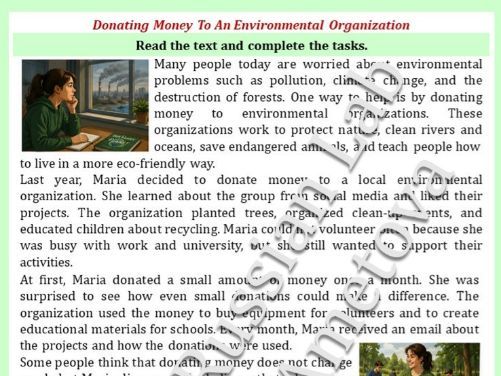 ESL Worksheet - Donating Money to an Environmental Organization