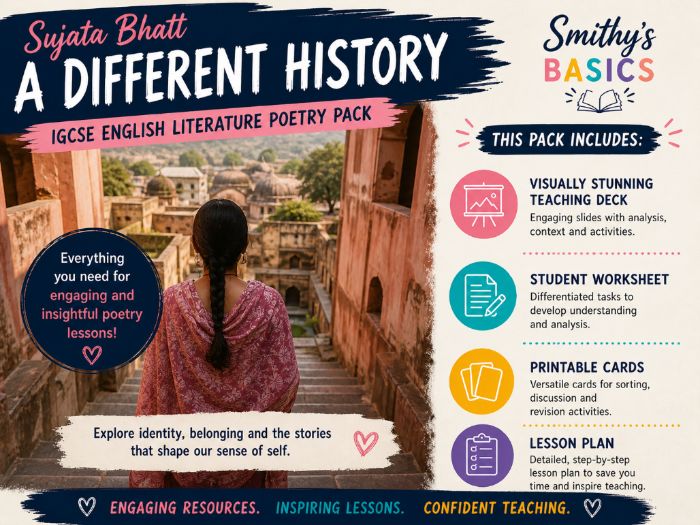 “A Different History" - poem by Sujata Bhatt  - card activity lesson pack from Smithy's Basics