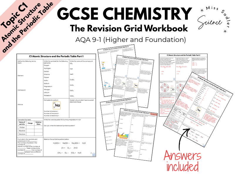 AQA GCSE Chemistry: Atomic Structure and Periodic Table (Topic 1) Complete Revision Grid Workbook