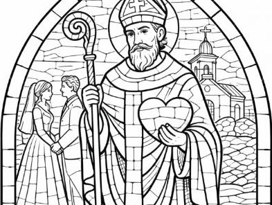Stained Glass Saints- St Valentine Colouring Page