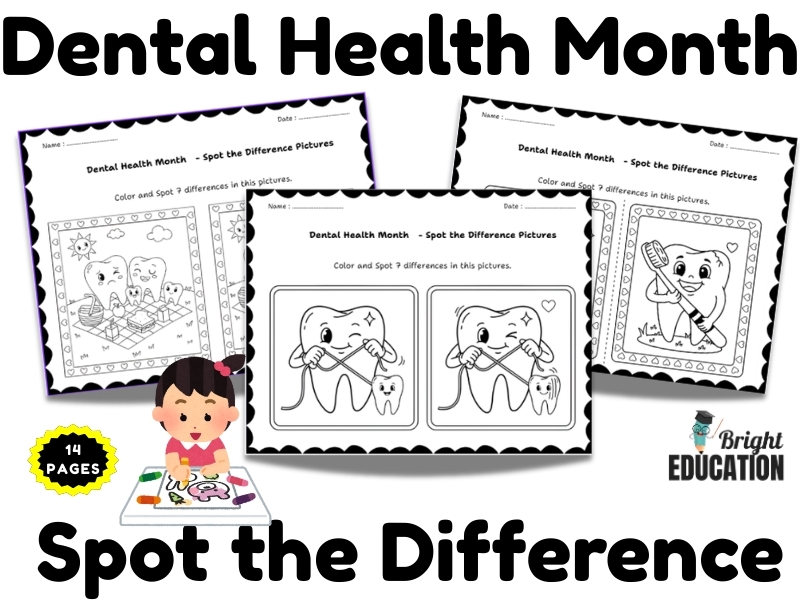 Dental Health Month  Spot the Difference Pictures and Coloring Activity