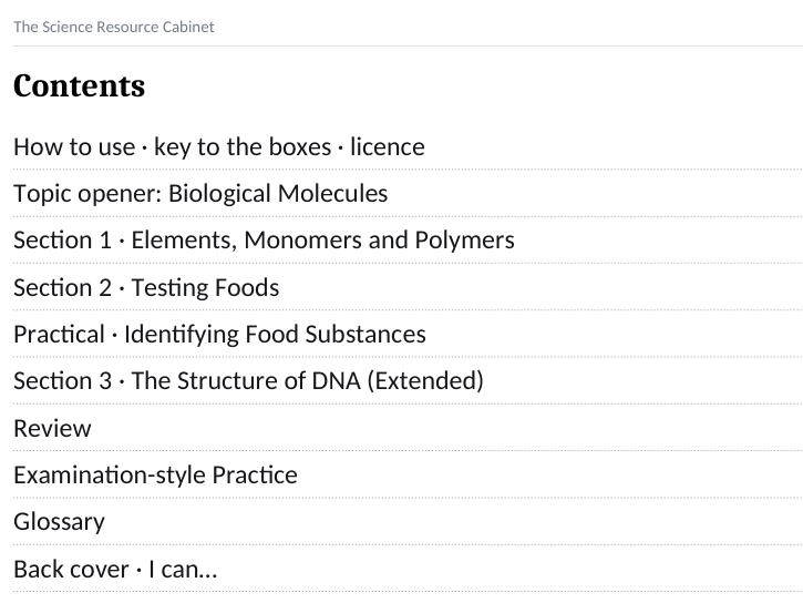 CIE IGCSE Bio – Biological Molecules Workbook