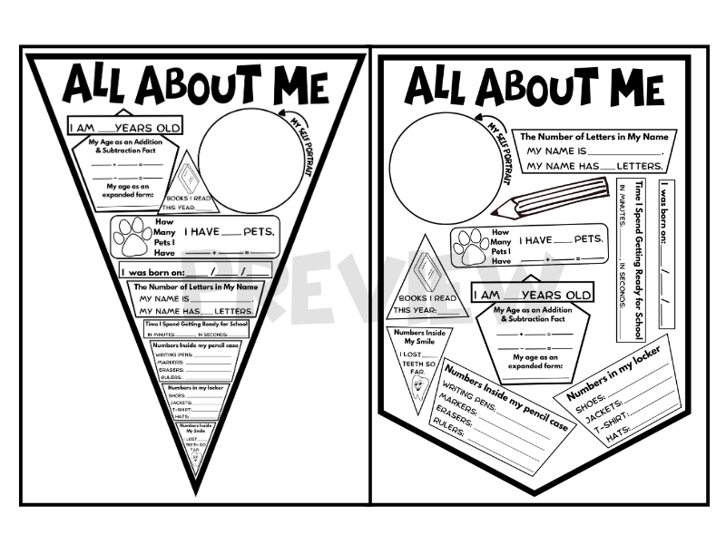 All About Me Pennant Math Worksheet - Back to School & First Day ...