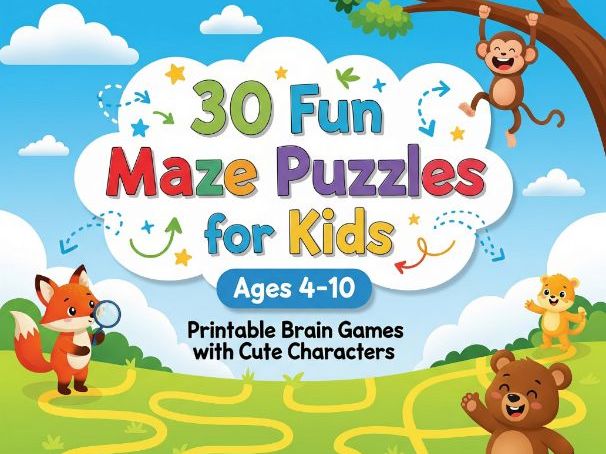 30 Fun Maze Puzzles for Kids Ages 4-10 Printable