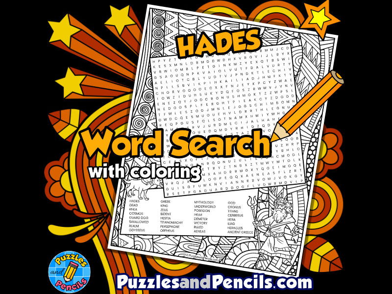 Hades Word Search Puzzle with Colouring | Greek Mythology Wordsearch