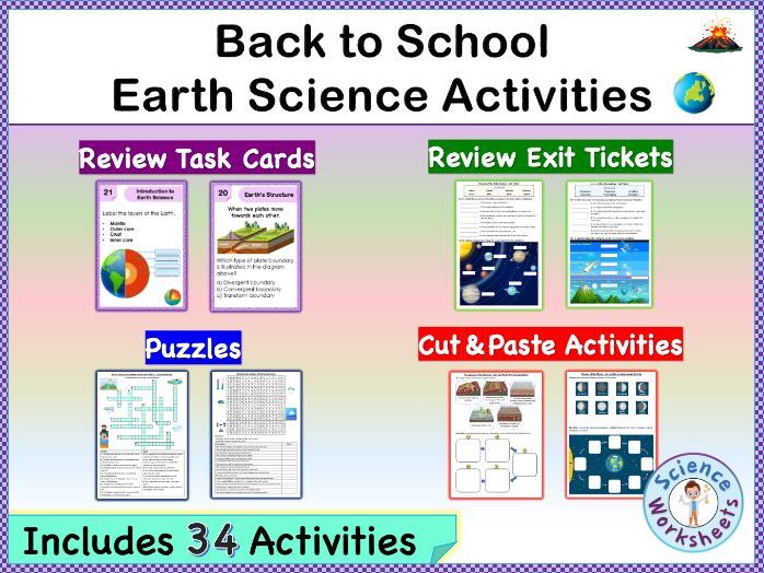 Back to School Earth Science Activities - Puzzles and Worksheets (Printables)