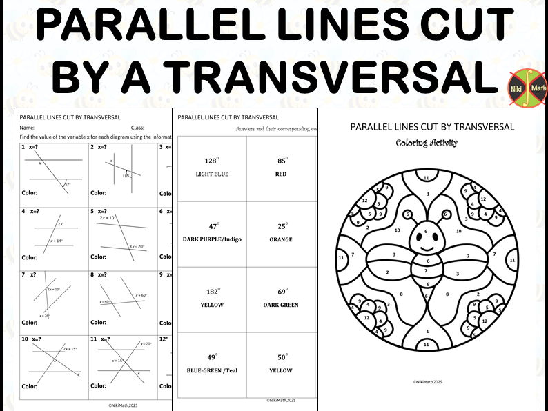 Parallel Lines Cut by Transversal - Coloring Activity
