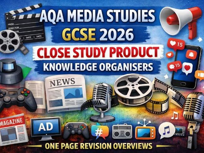 AQA Media Studies GCSE 2026 Exams Close Study Product Knowledge Organisers:  1 Page Overviews