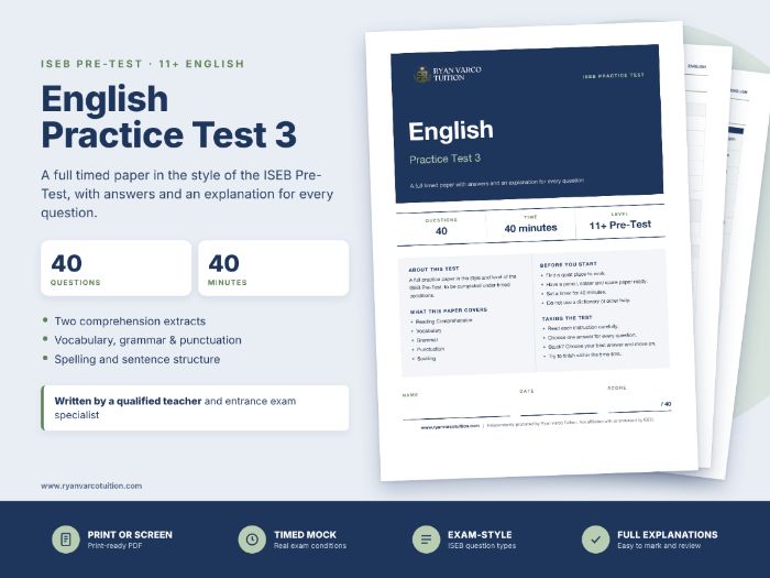 ISEB Pre-Test 11+ English Practice Test 3 | 40 Questions with Answers & Explanations