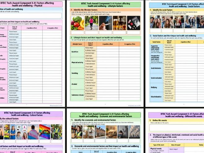 BTEC Tech Award Health & Social Care Component 3 LAA FREE revision activities