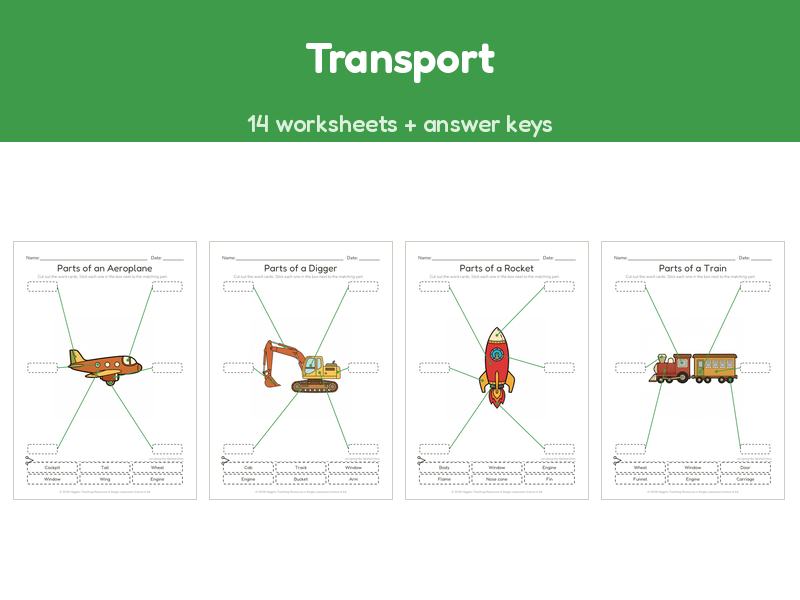Transport | Label the Parts Worksheets | 14 Sheets + Answers | Ages 5-7
