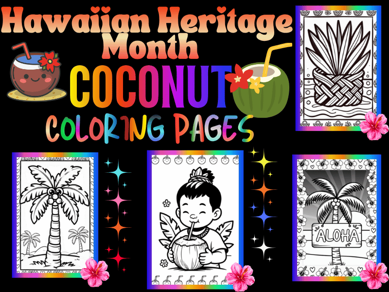 Hawaiian Heritage Month Coconut Coloring Pages for Kids | AAPI NO PREP Activity   