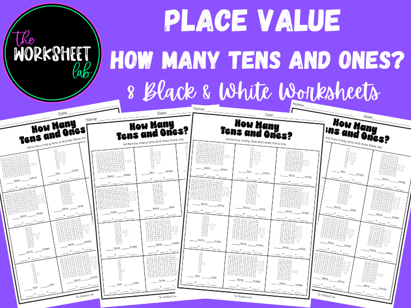 Place Value - How Many Tens and Ones Worksheets in Black and White