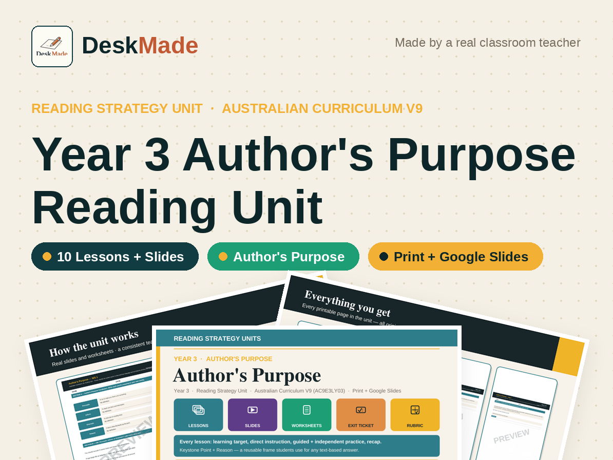 Year 3 Author's Purpose Reading Unit | Australian Curriculum V9