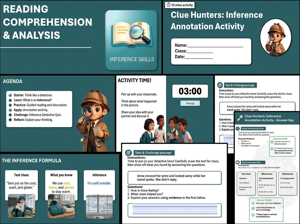 Inference Skills Lesson + Annotation Activity | Reading Comprehension KS2/KS3 | Lesson & Worksheet Bundle with Free Editable Lesson Presentation Template PPT