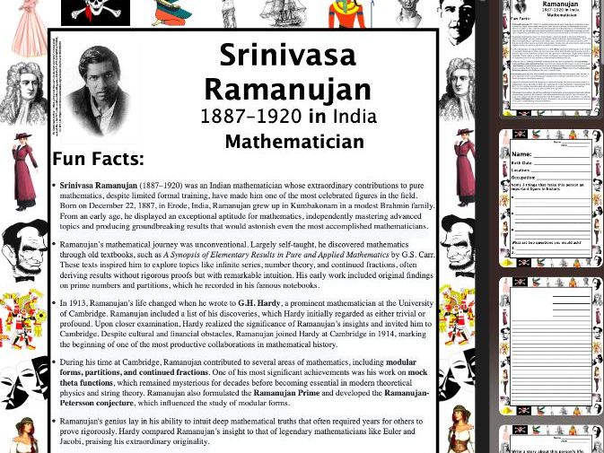 Srinivasa Ramanujan PACKET & ACTIVITIES, Important Historical Figures Series