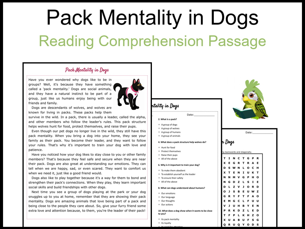 Pack Mentality in Dogs Reading Comprehension and Word Search Teaching
