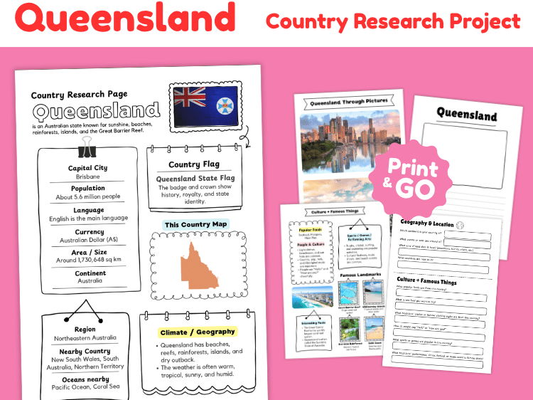 Queensland Research Project | Australian State Geography Worksheets