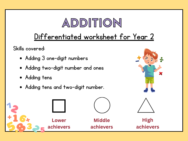 Year 2 Addition Worksheet | Differentiated Tasks | Word Problems
